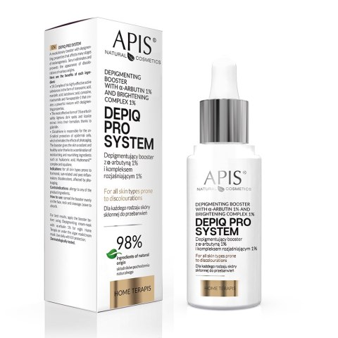 APIS DEPIQ PRO SYSTEM Depigmentujący booster z α-arbutyną 1% i kompleksem rozjaśniającym 1% 30 ml APIS DEPIQ PRO SYSTEM Depigmentujący booster z α-arbutyną 1% i kompleksem rozjaśniającym 1% 30 ml