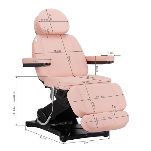 Elektryczny fotel kosmetyczny SILLON CLASSIC 3 silniki różowo czarny Elektryczny fotel kosmetyczny SILLON CLASSIC 3 silniki różowo czarny