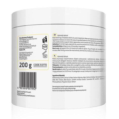 Apis CERAMIDE REPAIR Kojąca maska algowa z ceramidami i beta glukanem 200 g Apis CERAMIDE REPAIR Kojąca maska algowa z ceramidami i beta glukanem 200 g
